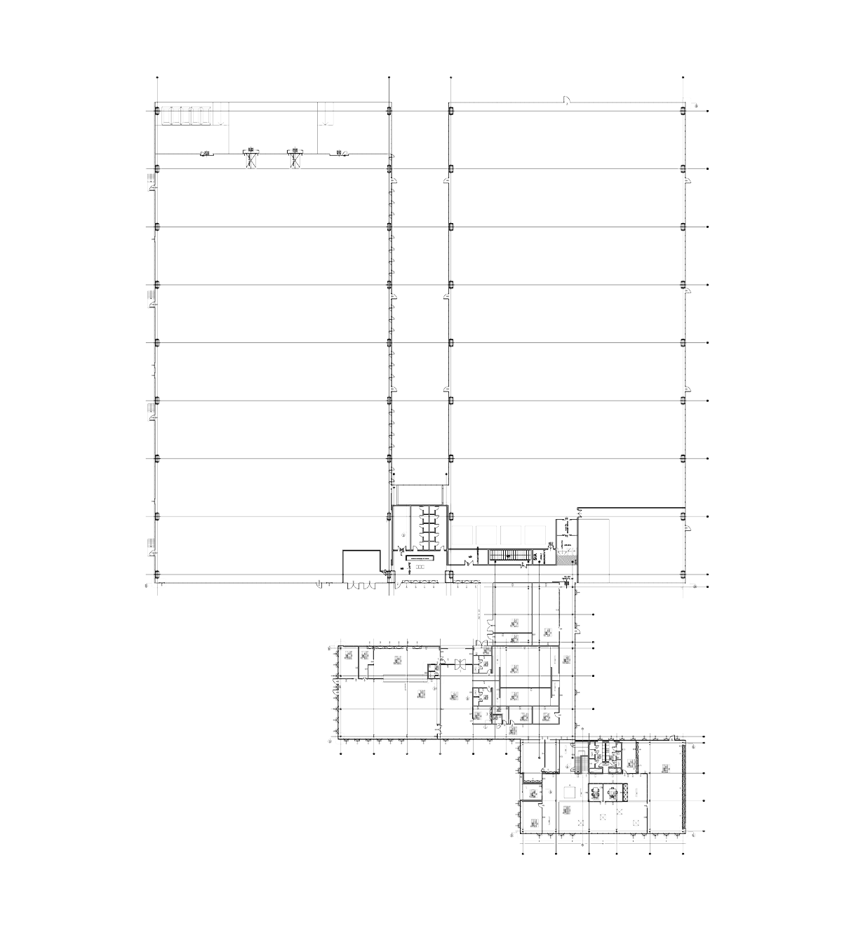 Pianta di un complesso di edifici, spazi regolari e organizzati secondo una griglia